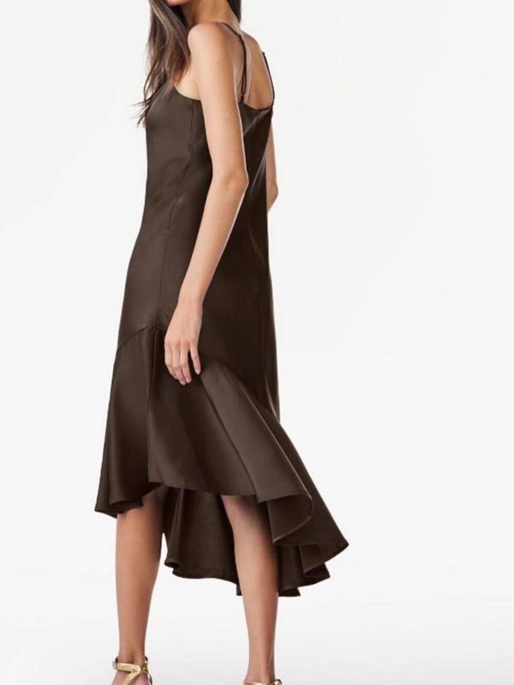 Brown Asymmetrical Ruffle Dress - Picture 2 of 3